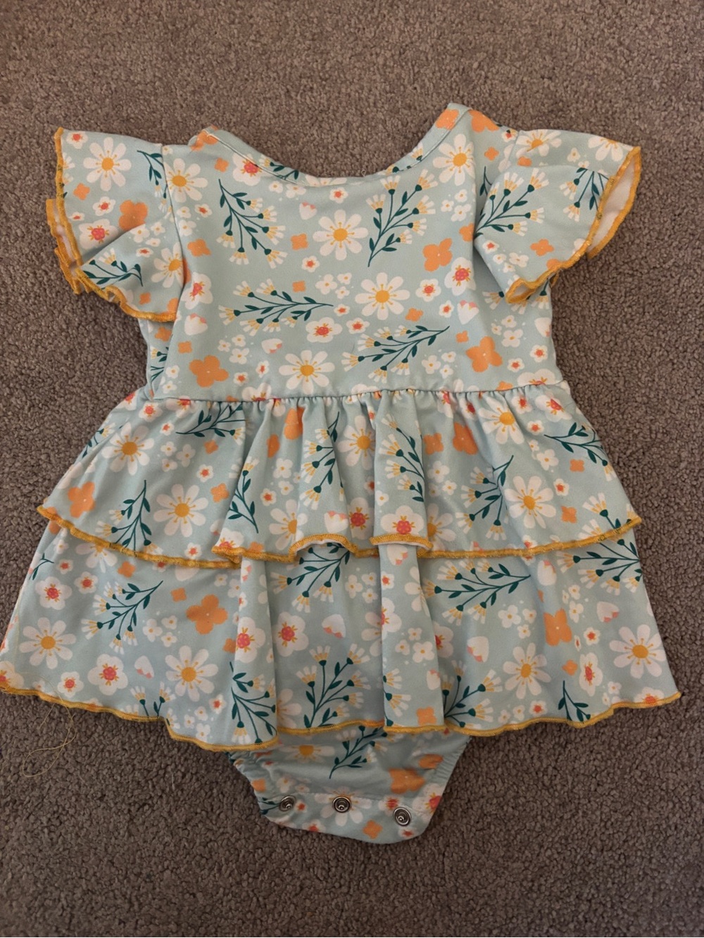 Floral Tiered Baby Dress Romper in Light Blue and Yellow
